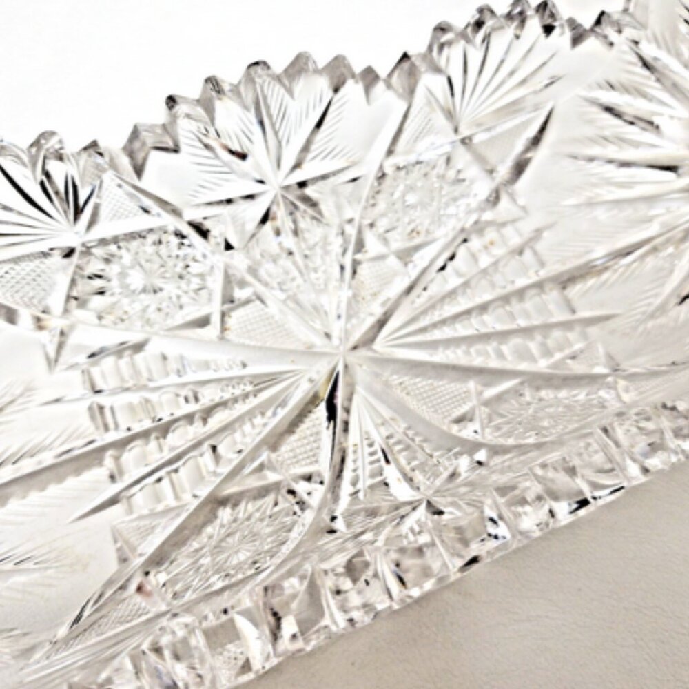 Antique RARE American Brilliant Cut Crystal Glass Celery 12” x 4.25” Dish. - Picture 2 of 16